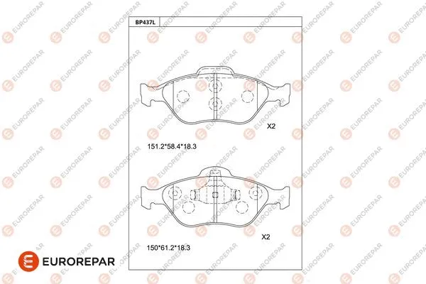 Kit de plaquettes de frein, frein à disque EUROREPAR 1681256980