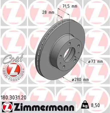 Disque de frein ZIMMERMANN 180.3031.20