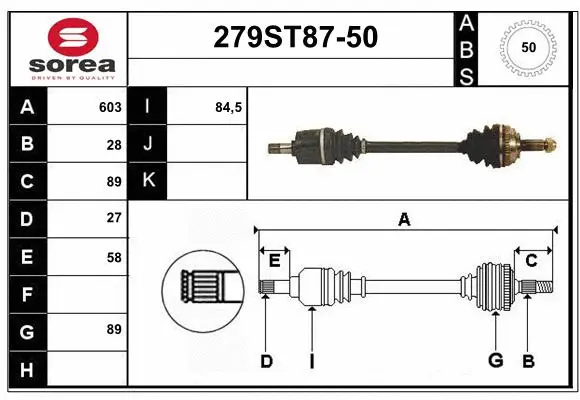 Arbre de transmission STARTCAR 279ST87-50