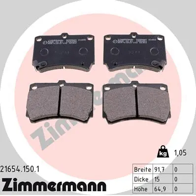 Kit de plaquettes de frein, frein à disque ZIMMERMANN 21654.150.1