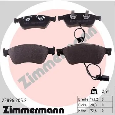 Kit de plaquettes de frein, frein à disque ZIMMERMANN 23896.205.2