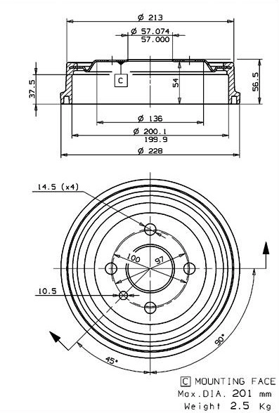 Tambour de frein VILLAR 627.0036