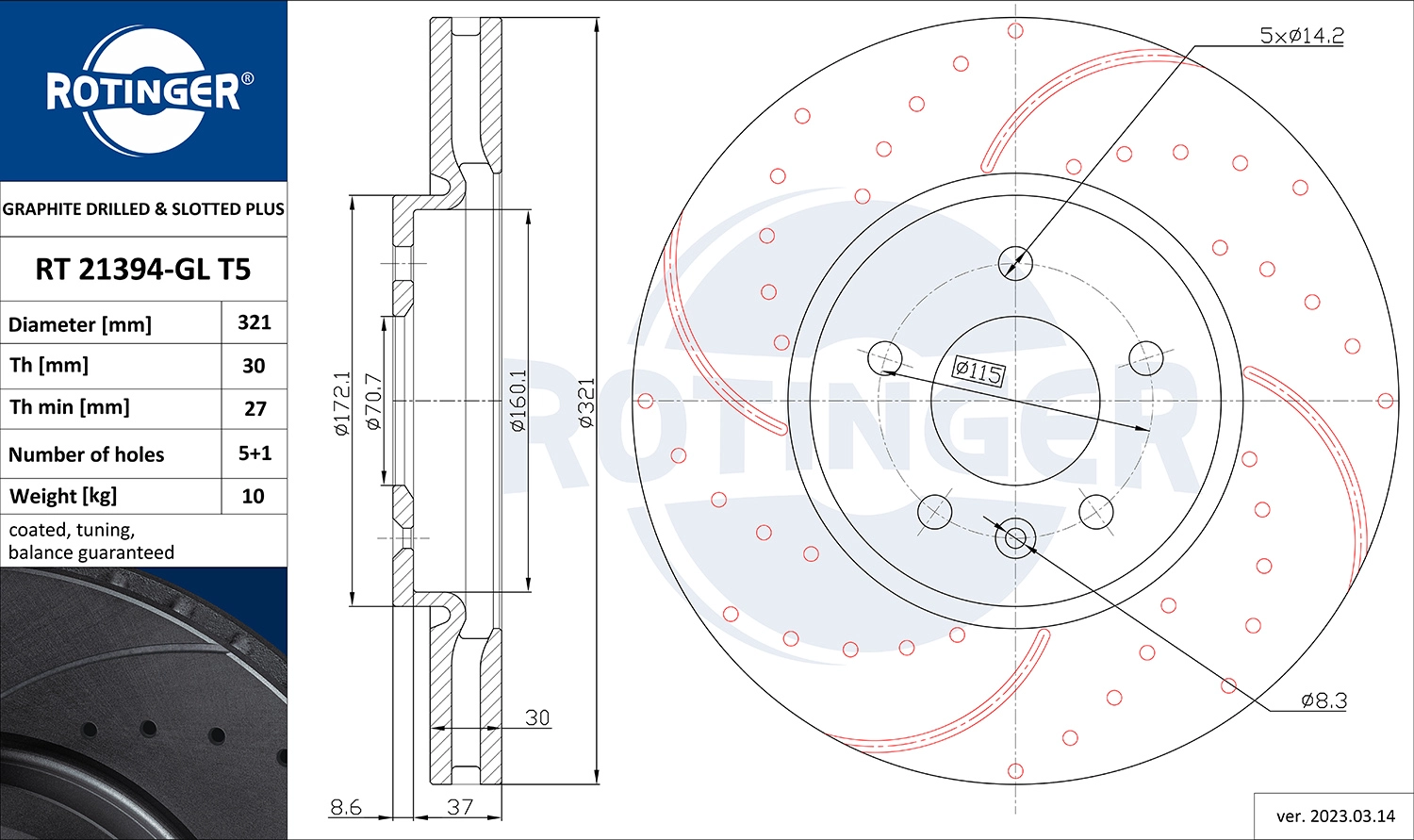 Disque de frein ROTINGER RT 21394-GL T5