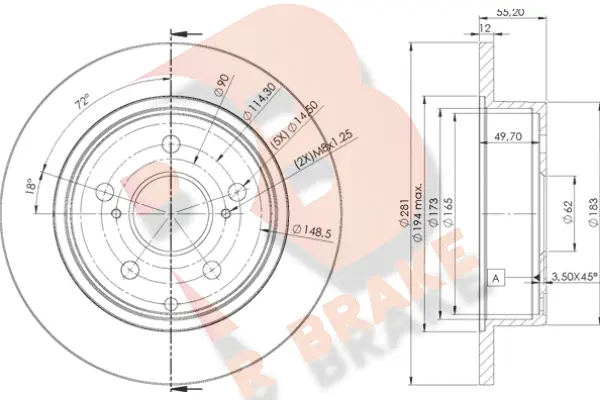 Disque de frein R BRAKE 78RBD22882