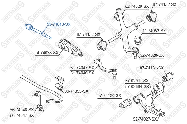 Rotule de direction intérieure, barre de connexion STELLOX 55-74043-SX
