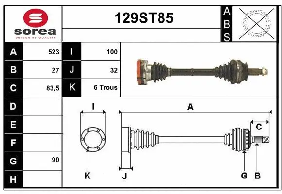 Arbre de transmission STARTCAR 129ST85