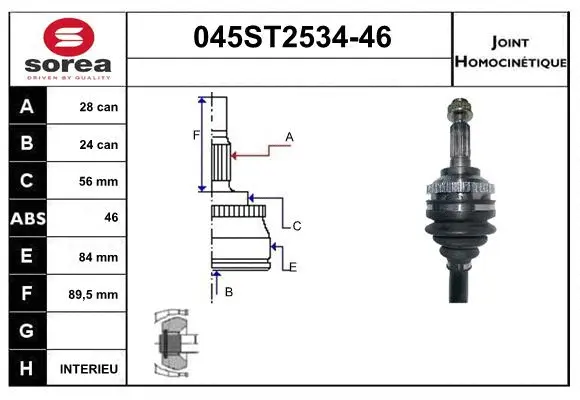 Jeu de joints, arbre de transmission STARTCAR 045ST2534-46