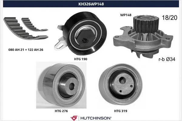 Pompe à eau + kit de courroie crantée HUTCHINSON KH 326WP148