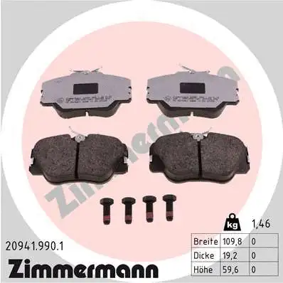 Kit de plaquettes de frein, frein à disque ZIMMERMANN 20941.990.1
