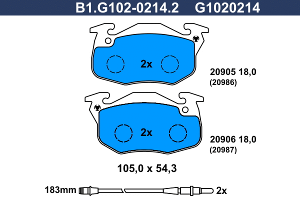 Kit de plaquettes de frein, frein à disque GALFER B1.G102-0214.2