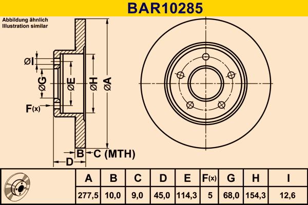 Disque de frein BARUM BAR10285