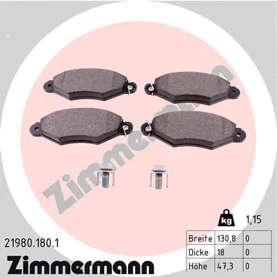 Kit de plaquettes de frein, frein à disque ZIMMERMANN 21980.180.1