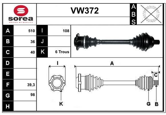 Arbre de transmission SERA VW372