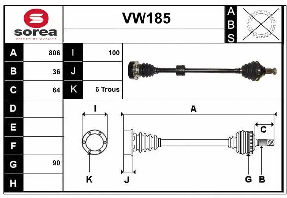 Arbre de transmission SERA VW185