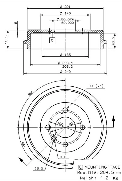 Tambour de frein VILLAR 627.0236
