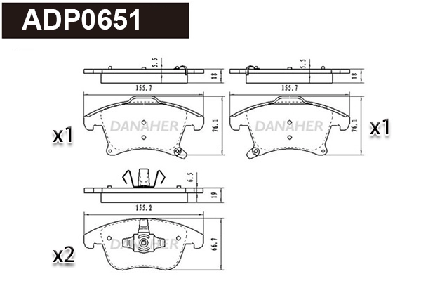 Kit de plaquettes de frein, frein à disque DANAHER ADP0651