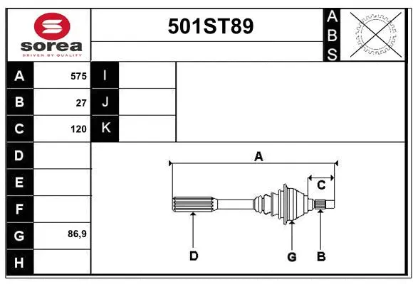 Arbre de transmission STARTCAR 501ST89