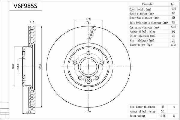 Disque de frein AISIN V6F985S