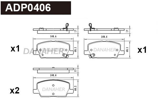 Kit de plaquettes de frein, frein à disque DANAHER ADP0406