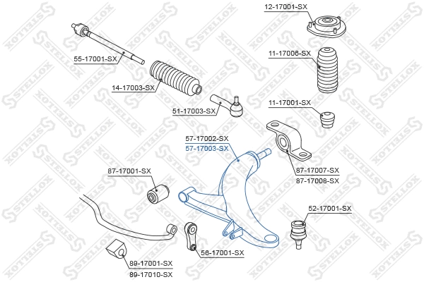 Bras de liaison, suspension de roue STELLOX 57-17003-SX