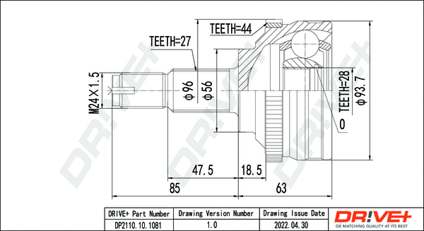 Jeu de joints, arbre de transmission Dr!ve+ DP2110.10.1081