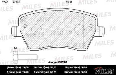 Kit de plaquettes de frein, frein à disque MILES E100108