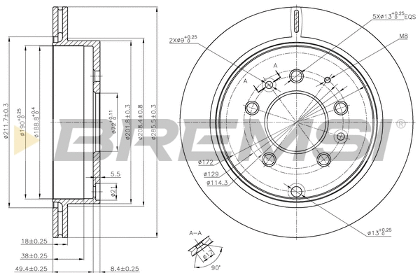 Disque de frein BREMSI CD8261V