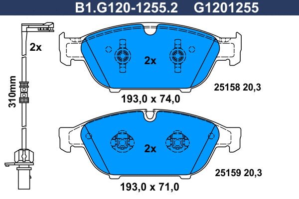 Kit de plaquettes de frein, frein à disque GALFER B1.G120-1255.2