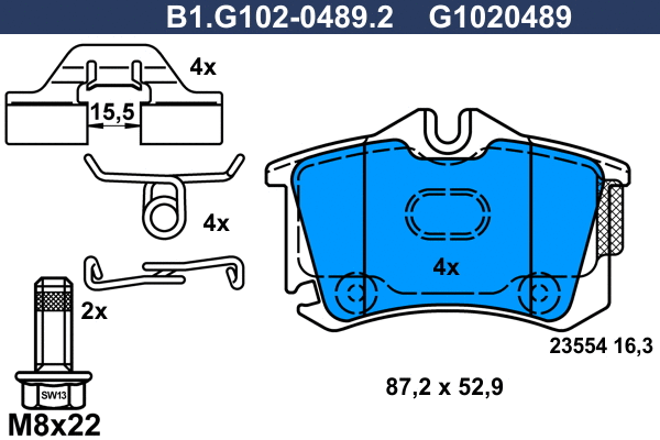 Kit de plaquettes de frein, frein à disque GALFER B1.G102-0489.2