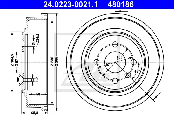 Tambour de frein ATE-APAC 24.0223-0021.1