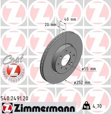 Disque de frein ZIMMERMANN 540.2491.20
