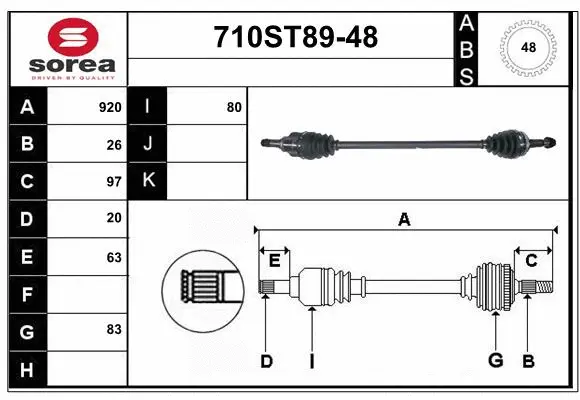 Arbre de transmission STARTCAR 710ST89-48