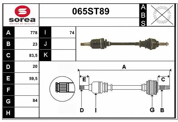 Arbre de transmission STARTCAR 065ST89