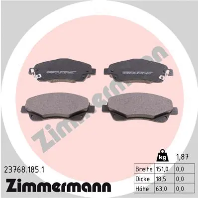 Kit de plaquettes de frein, frein à disque ZIMMERMANN 23768.185.1