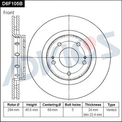 Disque de frein ADVICS D6F105B