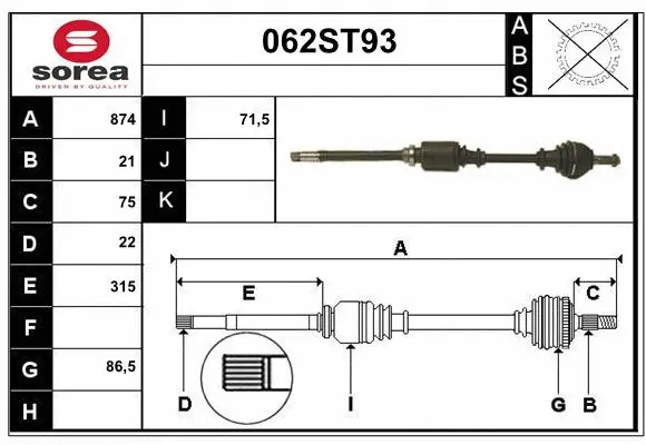 Arbre de transmission STARTCAR 062ST93