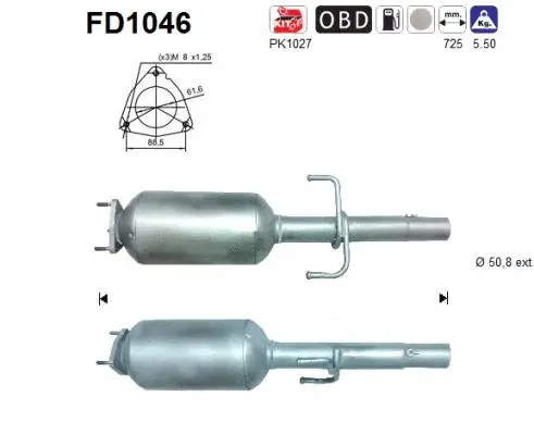 Filtre à particules / à suie, échappement AS FD1046