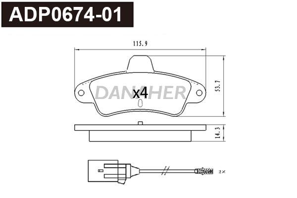 Kit de plaquettes de frein, frein à disque DANAHER ADP0674-01