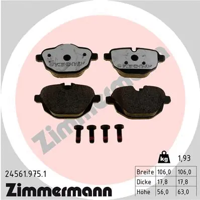 Kit de plaquettes de frein, frein à disque ZIMMERMANN 24561.975.1
