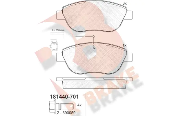 Kit de plaquettes de frein, frein à disque R BRAKE RB1440-701