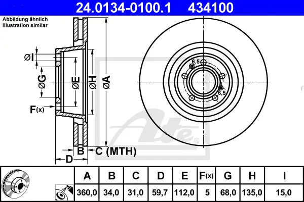 Disque de frein ATE-APAC 24.0134-0100.1