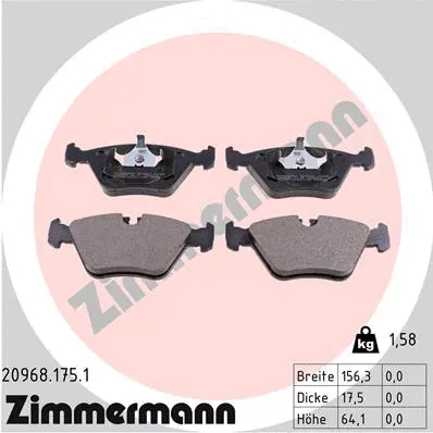 Kit de plaquettes de frein, frein à disque ZIMMERMANN 20968.175.1