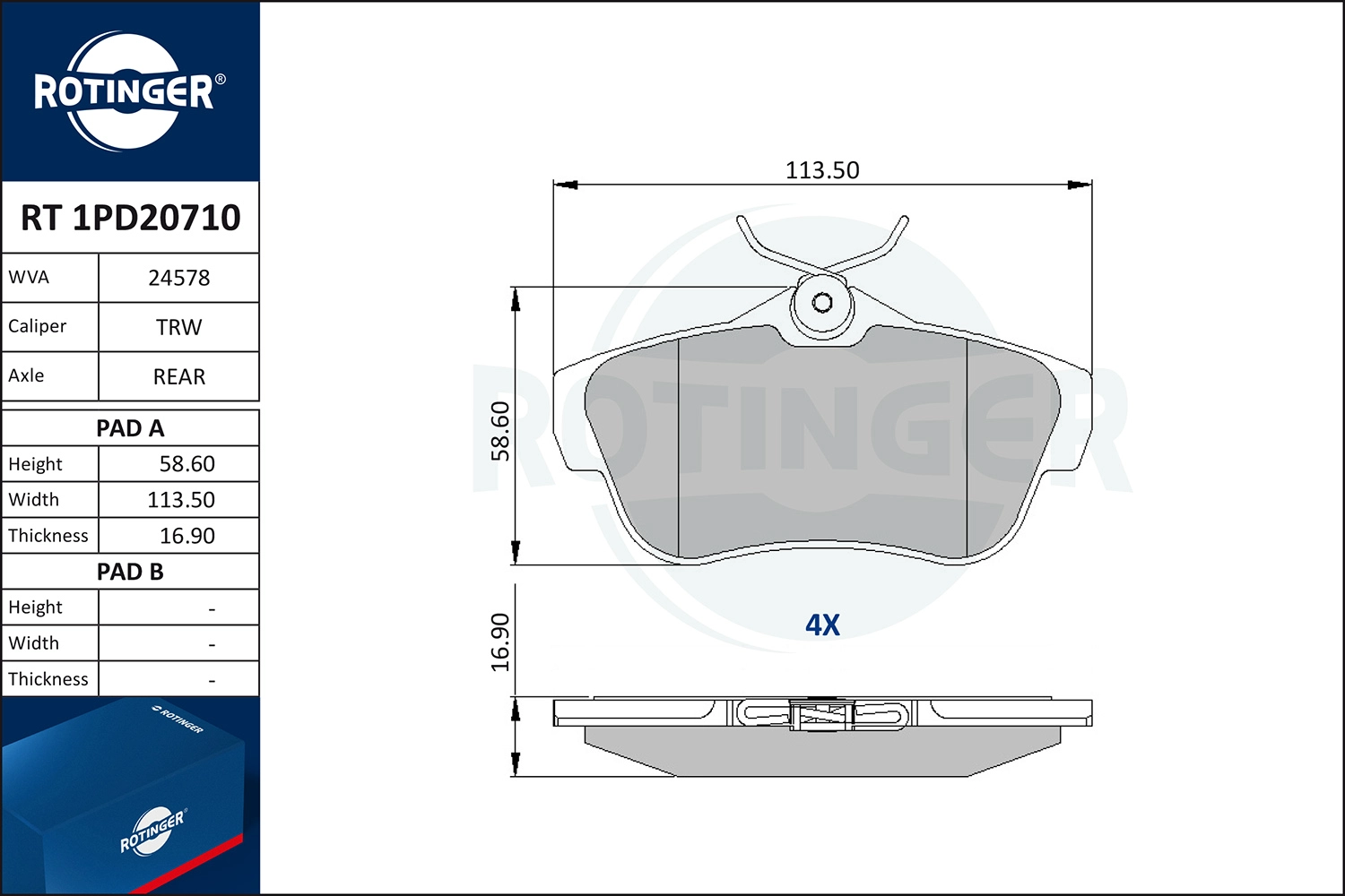 Kit de plaquettes de frein, frein à disque ROTINGER RT 1PD20710