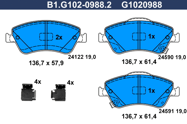 Kit de plaquettes de frein, frein à disque GALFER B1.G102-0988.2