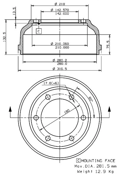 Tambour de frein VILLAR 627.0087