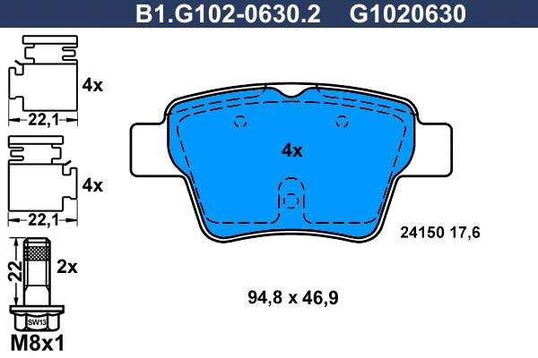 Kit de plaquettes de frein, frein à disque GALFER B1.G102-0630.2
