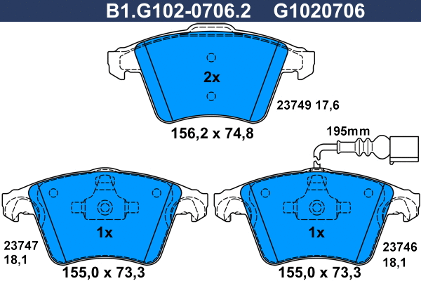 Kit de plaquettes de frein, frein à disque GALFER B1.G102-0706.2