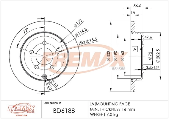 Disque de frein FREMAX BD-6188