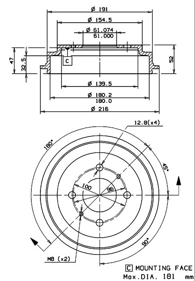 Tambour de frein VILLAR 627.0102