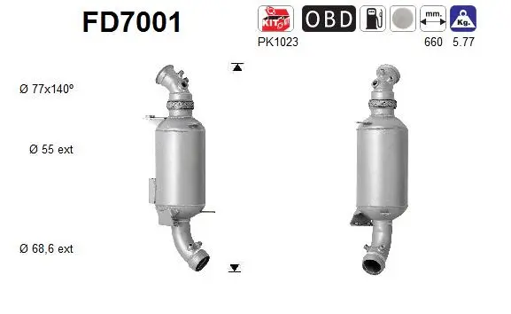 Filtre à particules / à suie, échappement AS FD7001